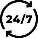 Icon showing 24/7 with circular arrows representing continuous payment support