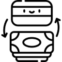 Icon showing a smiling credit card above a banknote with arrows indicating daily payouts