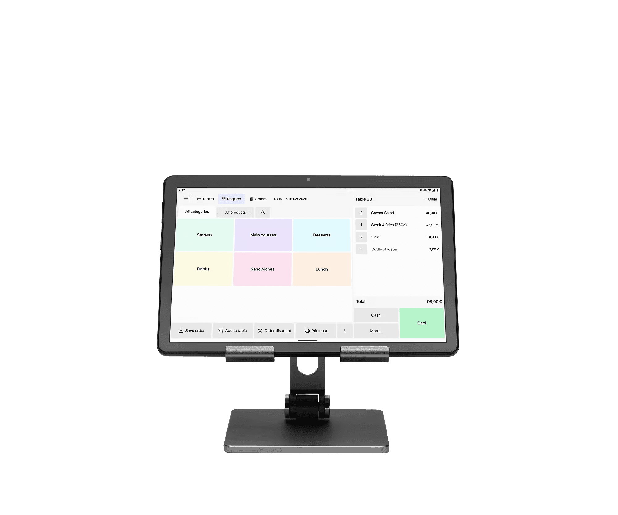 Essential POS bundle: tablet on a stand with a receipt printer and card reader
